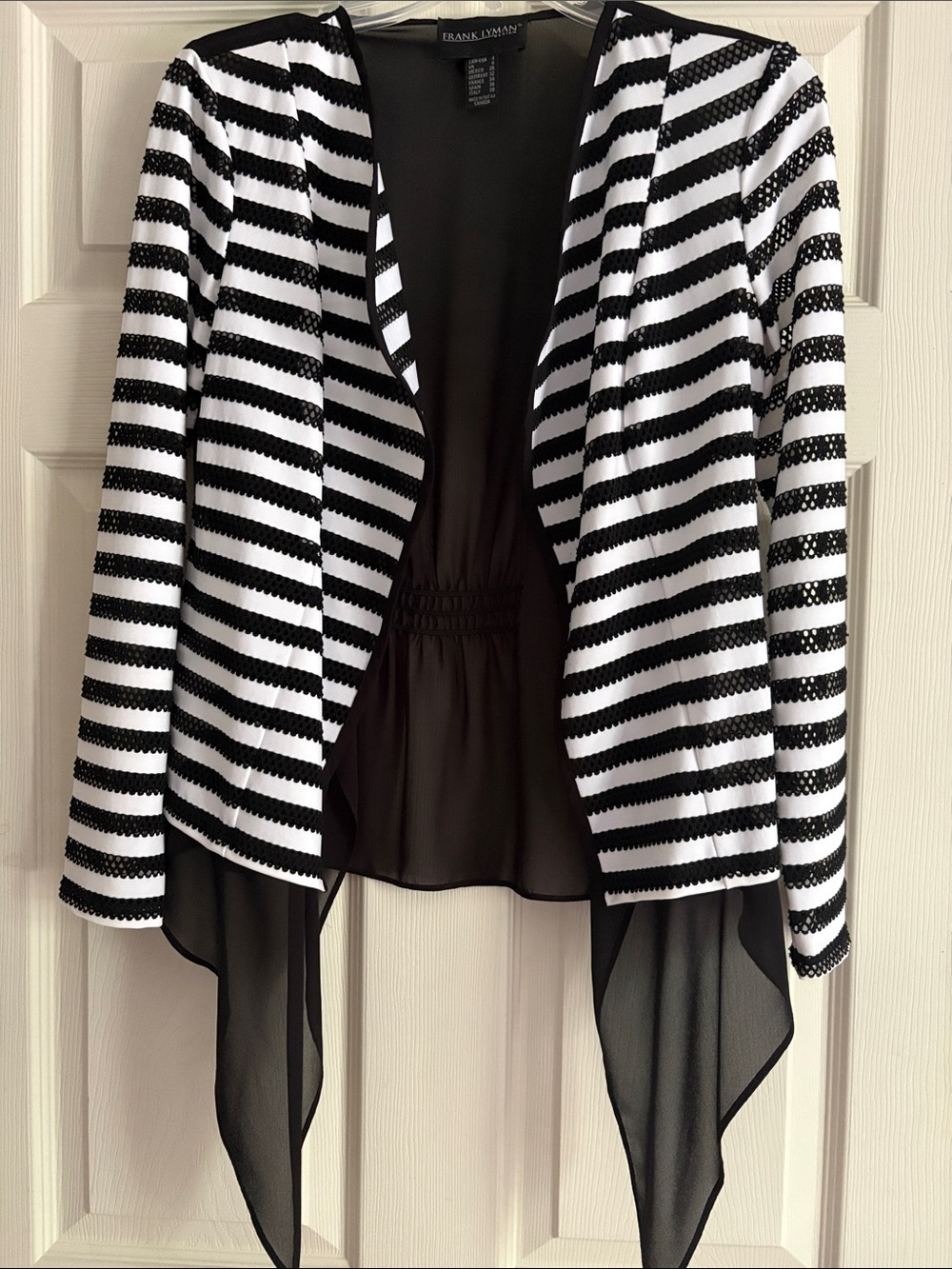 Frank Lyman Design Black & White Striped Open-Front Sweater